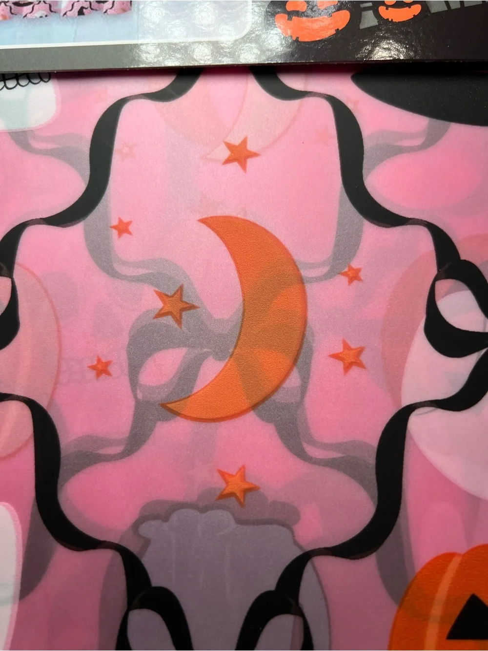 Pink Halloween Peva Shower Curtain Black Ribbon Bows Ghost Pumpkin Cat Witch Hat